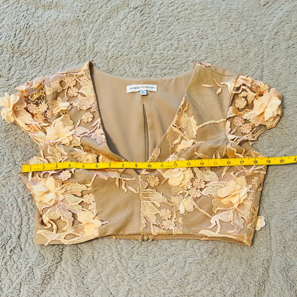 Dress The Population peach lace overlay with nude underneath top & skirt set. - Picture 4 of 9